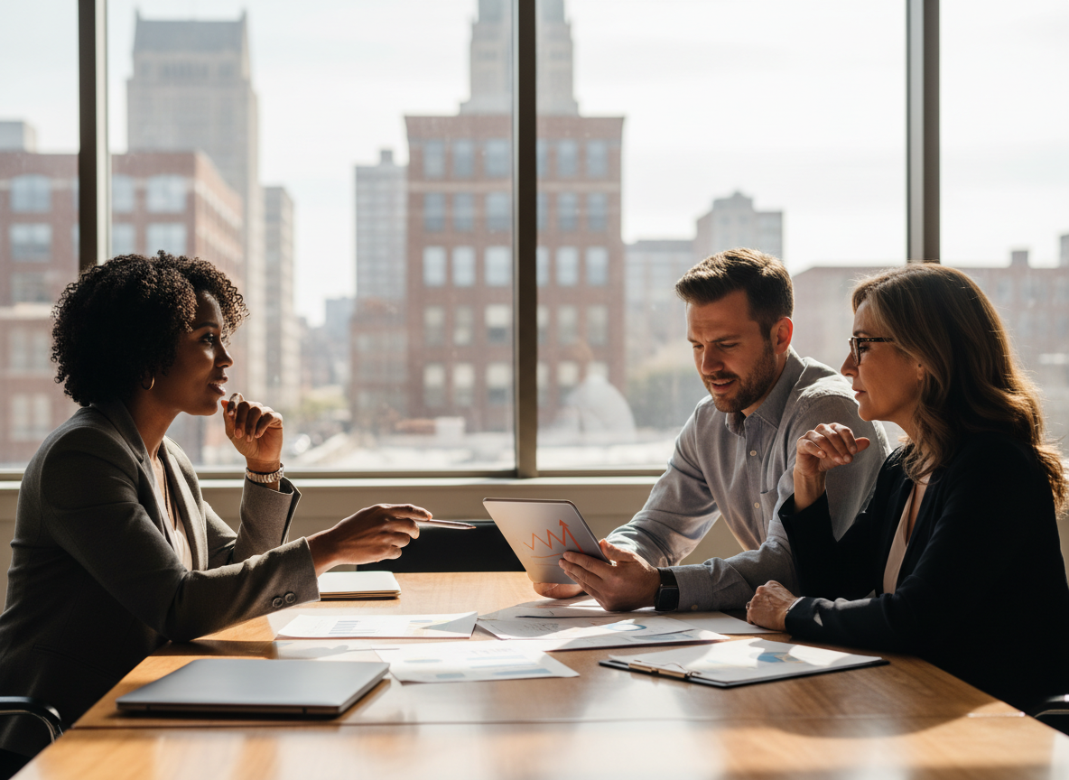 Professional team collaborating on financial planning